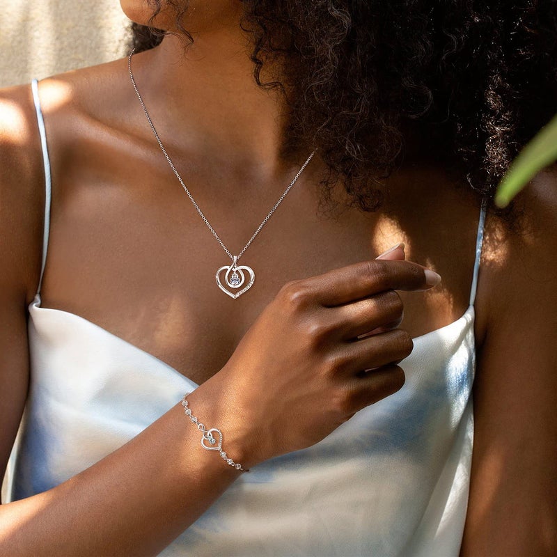 AGVANA April Birthstone Jewelry CZ Necklace for Women Sterling Silver Forever Love Infinity Heart Pendant Necklace Anniversary Birthday Gifts for Women Mom Wife Her - Image 3